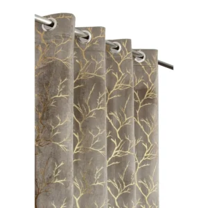 Grey velvet foil curtains for windows and doors, premium fabric, elegant and durable – chair not included.