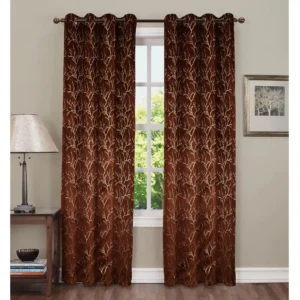 Brown velvet foil curtains for windows and doors, premium fabric, elegant and durable – chair not included.