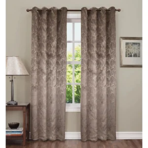 Grey velvet foil curtains for windows and doors, premium fabric, elegant and durable – chair not included.