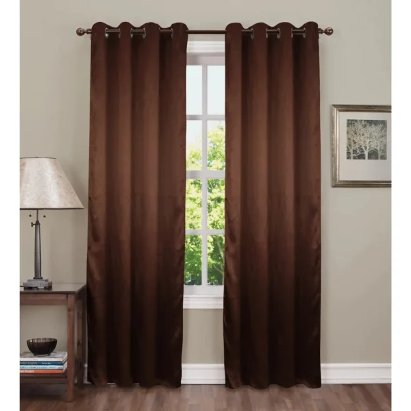 Brown blackout curtains for windows and doors, room darkening, sunlight blocking, premium fabric – chair not included.