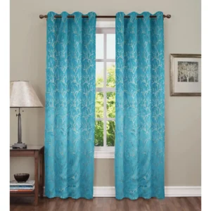 Aqua velvet foil curtains for windows and doors, premium fabric, elegant and durable – chair not included.