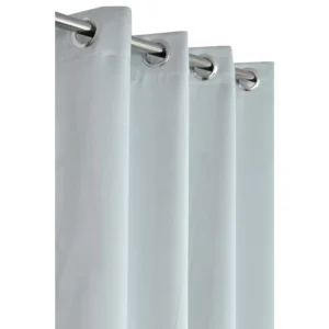 Grey blackout curtains for windows and doors, room darkening, sunlight blocking, premium fabric – chair not included.