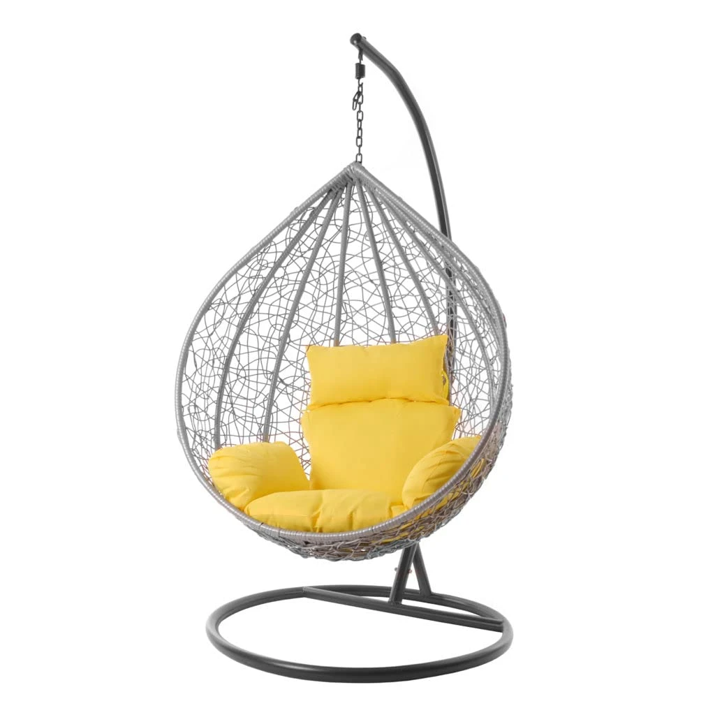 Bright yellow cushion for swing chair, adding comfort and a cheerful pop of color to indoor or outdoor seating