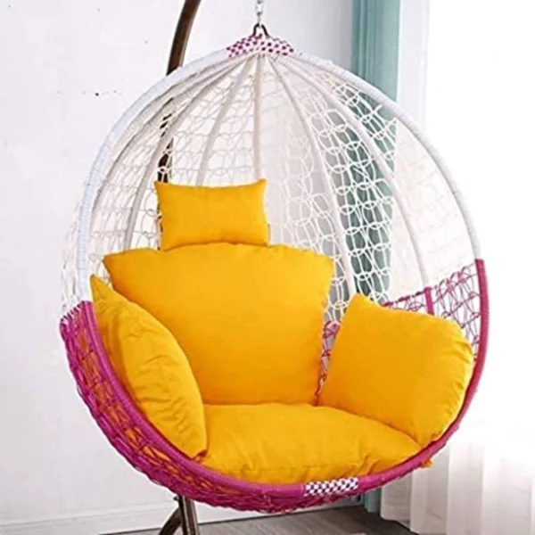 Bright yellow cushion for swing chair, adding comfort and a cheerful pop of color to indoor or outdoor seating