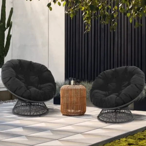 Black round cushion for balcony swing chair, microfiber filled, soft and durable for indoor and outdoor use – chair not included.and indoor use – chair not included.