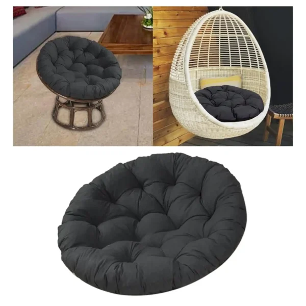 Black round cushion for balcony swing chair, microfiber filled, soft and durable for indoor and outdoor use – chair not included.and indoor use – chair not included.