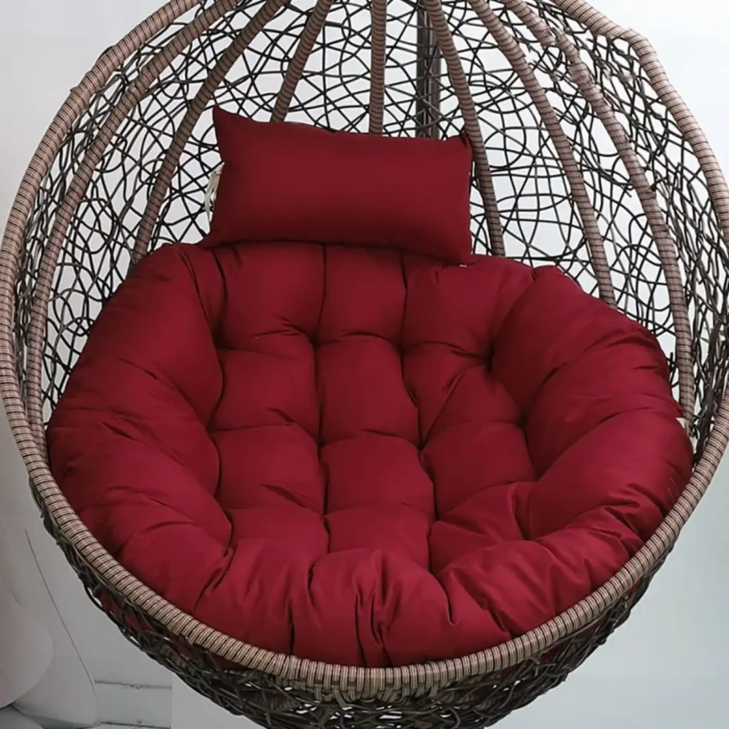 Maroon round cushion for hammock egg swing chair, microfiber filled, soft and durable – chair not included.
