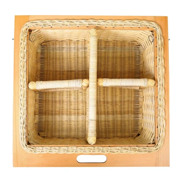 Natural cane wicker basket for modular kitchen, 22.5-inch size, single partition, fits 600 mm cabinet.