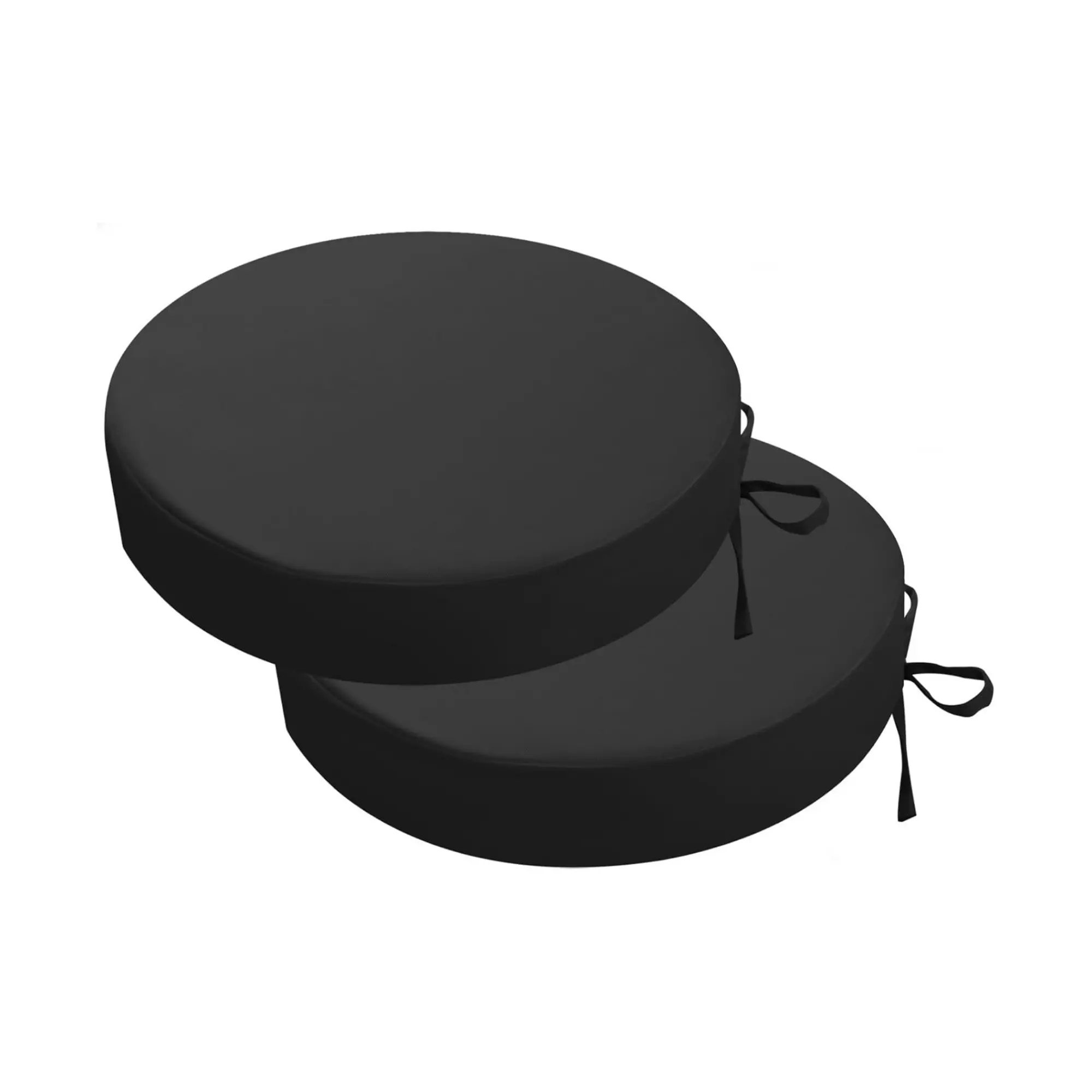Set of 2 black round outdoor patio seat cushions, durable and comfortable, perfect for patio chairs – chairs not included.