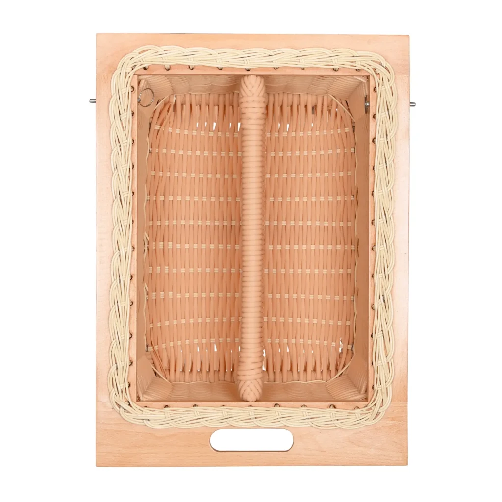 PVC wicker basket with a single partition for modular kitchen storage and organization.