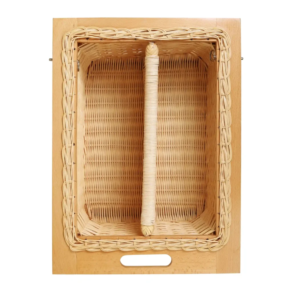 Natural cane wicker basket for modular kitchen, 16-inch size, single partition, fits 450 mm cabinet.
