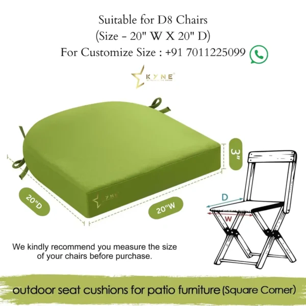 Green half-round outdoor patio chair cushions, soft and durable, perfect for enhancing patio seating – chairs not included.